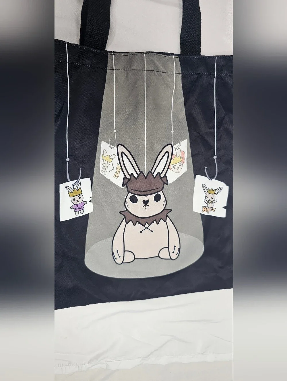 Plushie Dreadfuls Maladaptive Daydreaming Bunny Tote Bag Reusable Shopping Black